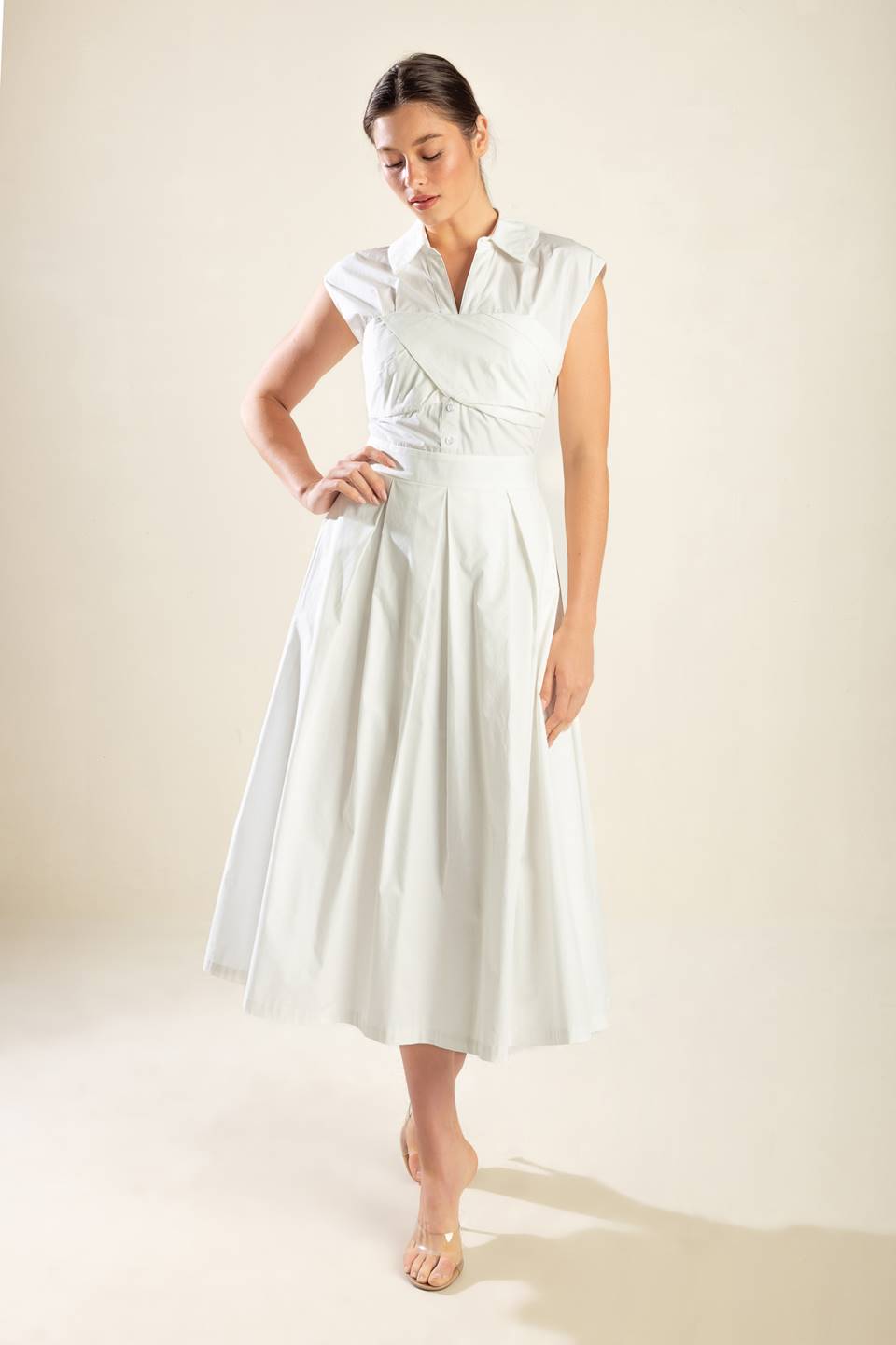DREAMY IMPRESSION WOVEN MIDI DRESS Flying Tomato